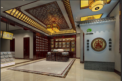 中江古朴典雅的中式茶叶店大堂设计效果图